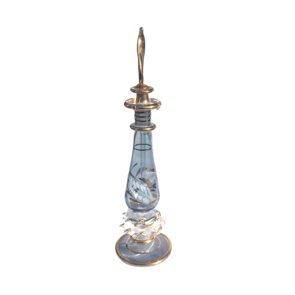 Vintage Handblown Gilded Iridescent Cut Glass Perfume Bottle with Stopper - Picture 5 of 10